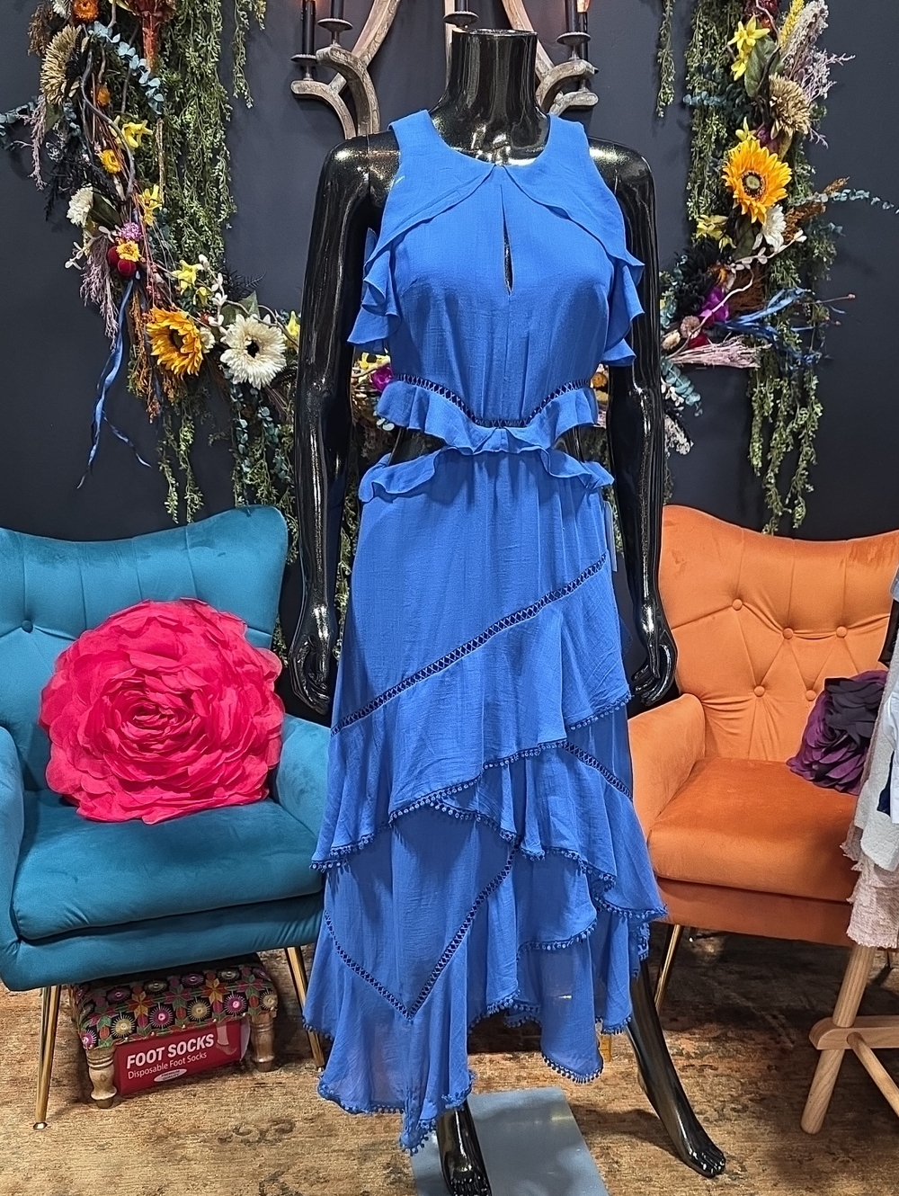 NEW! Red Carter Royal Blue Ruffle Tiered Maxi Dress